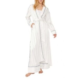 Free People Ivory Satin Pyjama Party Holiday Tie-Up-Waist Longline Robe size M